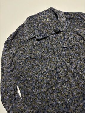 Ruff Hewn Blue & Green Mini Floral Print Button Up Cotton Shirt